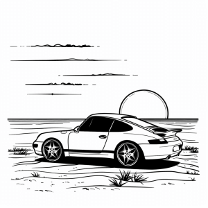 Sports coupe at sunset - Sportcoupe coloring page at sunset