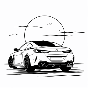 Sports coupe at sunset - Elegant sports coupe to color in at dusk