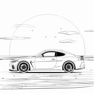 Sports coupe at sunset - Sports coupé at sunset to color in