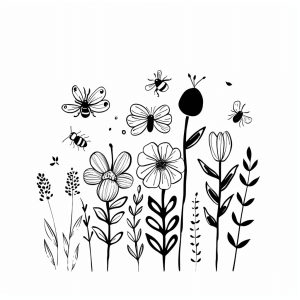 Spring blossoms and bees - Spring blossoms and bees coloring page