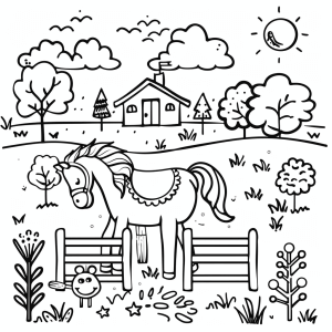 Stables and riding - Horse at the fence coloring picture