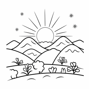 Sunrise - Sunrise in the mountains coloring page