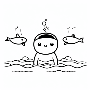 Swimming - Swimming fun with fish coloring page