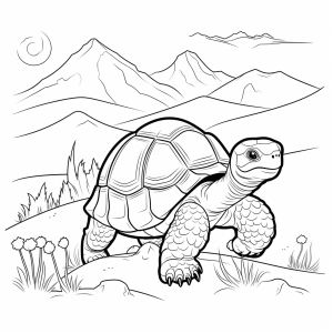 Tortoise - Tortoise coloring picture in the meadow