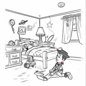 Toy Story and Andy's room - Toy room coloring page for kids