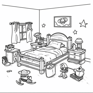 Toy Story and Andy's room - Colorful children's room adventure coloring picture