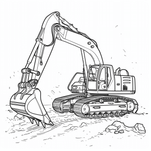 Tracked excavator in the gravel pit - Chain excavator in the gravel pit coloring page