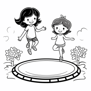 Trampolining - Children on the trampoline coloring picture