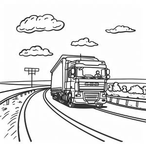 Transporter on the highway - Truck highway coloring page for kids