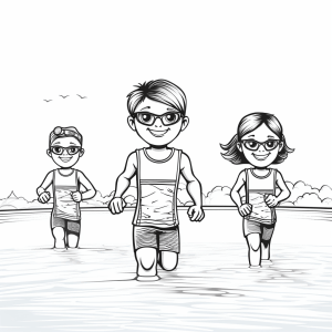 Triathlon - Kids triathlon heroes coloring page