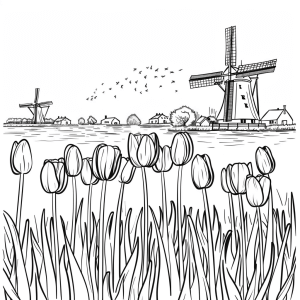 Tulip field in Holland - Tulip field in Holland to color in