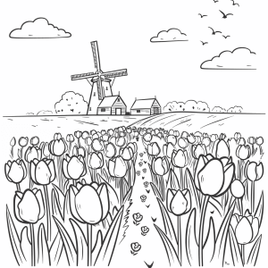 Tulip field in Holland - Tulip field in Holland coloring page