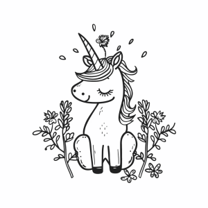 Unicorn and blossoming cherry tree - Unicorn and cherry blossom coloring page