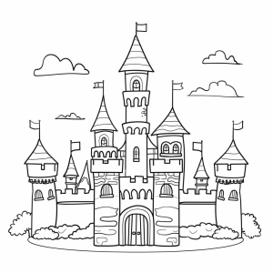 Unicorn and castle - Unicorn and fairytale castle coloring page