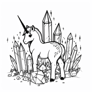 Unicorn and crystal cave - Magical unicorn and crystal cave coloring page