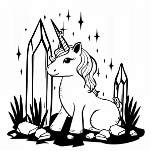 Unicorn and crystal cave - Magical unicorn in the crystal kingdom