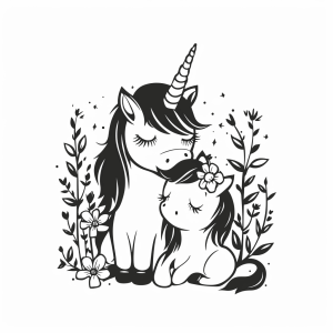 Unicorn and dandelion meadow - Unicorn in a sea of flowers coloring page