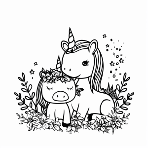 Unicorn and dandelion meadow - Unicorn and dandelion meadow coloring page