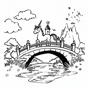 Unicorn and enchanted bridge - Unicorn and Enchanted Bridge coloring page