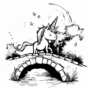 Unicorn and enchanted bridge - Unicorn magic bridge coloring page