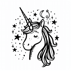 Unicorn and enchanted mirror - Magic unicorn and mirror - coloring picture