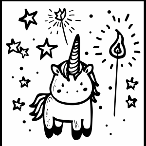 Unicorn and fireworks - Unicorn and fireworks coloring fun