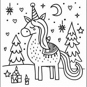 Unicorn and glittering ice rink - Unicorn glitter ice world coloring page