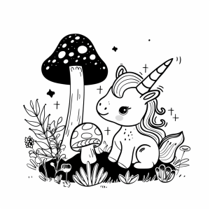 Unicorn and glowing mushrooms - Unicorn and glowing mushrooms - imaginative painting fun