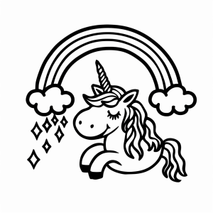 Unicorn and glowing rainbow - Unicorn rainbow coloring picture