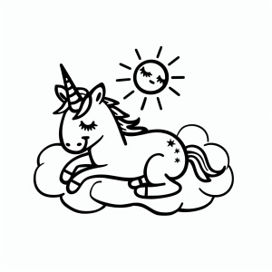 Unicorn and golden sunrise - Enchanting unicorn with sunrise coloring page