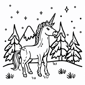 Unicorn and icy mountain - Magical unicorn and iceberg coloring page