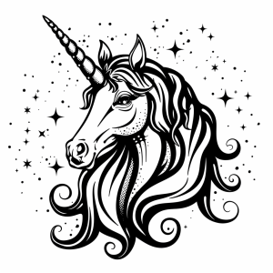 Unicorn and luminous aurora - Magical unicorn with aurora borealis coloring page