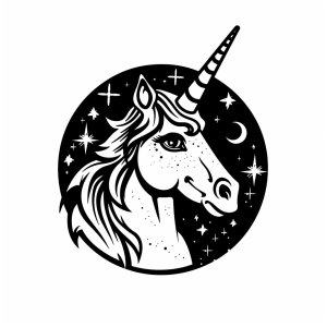 Unicorn and luminous aurora - Magical unicorn night magic coloring page