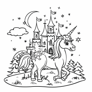 Unicorn and magic castle - Magical unicorn and magic castle coloring adventure