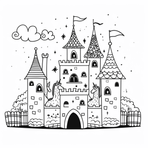 Unicorn and magic castle - Unicorns at the magic castle coloring page