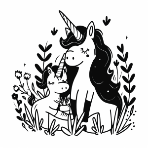 Unicorn and magic potion - Unicorn and magic potion in the enchanted forest coloring page