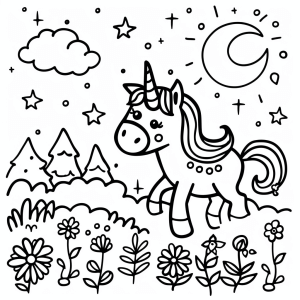 Unicorn and magical waterfalls - A magical unicorn under the starry sky