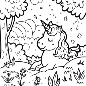 Unicorn and magical waterfalls - Magical coloring picture: Unicorn at the waterfall