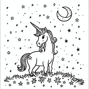 Unicorn and ocean at night - Unicorn under a starry sky - creative painting adventure for children