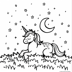 Unicorn and ocean at night - Unicorn magic under the starry sky