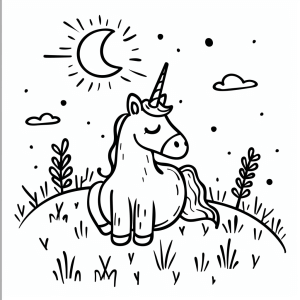 Unicorn and pink sky - Unicorn magic sky coloring picture