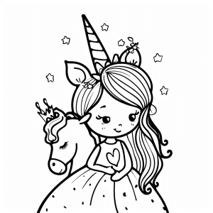 Unicorn and princess - Unicorn princess fantasy to color in