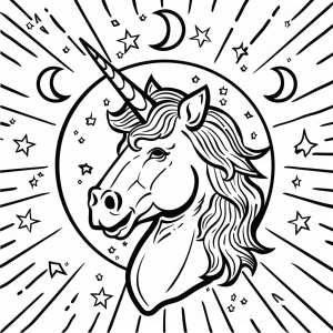 Unicorn and radiant sun - Unicorn in the sunshine coloring page