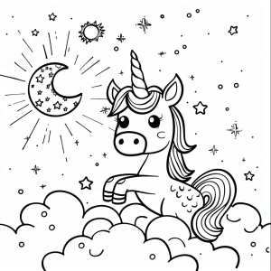 Unicorn and radiant sun - Unicorn and sunshine coloring adventure