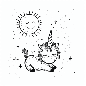 Unicorn and radiant sun - Unicorn and sun coloring page