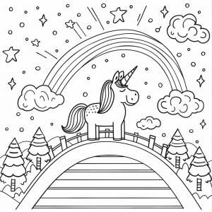 Unicorn and rainbow bridge - Unicorn dream world to color in