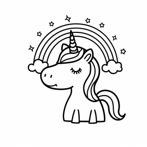 Unicorn and rainbow tail - Magical unicorn coloring picture