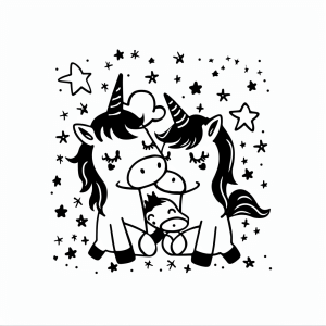 Unicorn and shooting stars - Magical unicorn and shooting stars coloring page