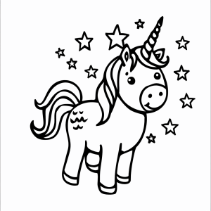 Unicorn and shooting stars - Magical unicorn and shooting stars to color in