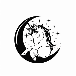 Unicorn and silver moon - Unicorn and moon coloring page